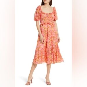 NSR Paloma Floral Print Tiered Midi Dress